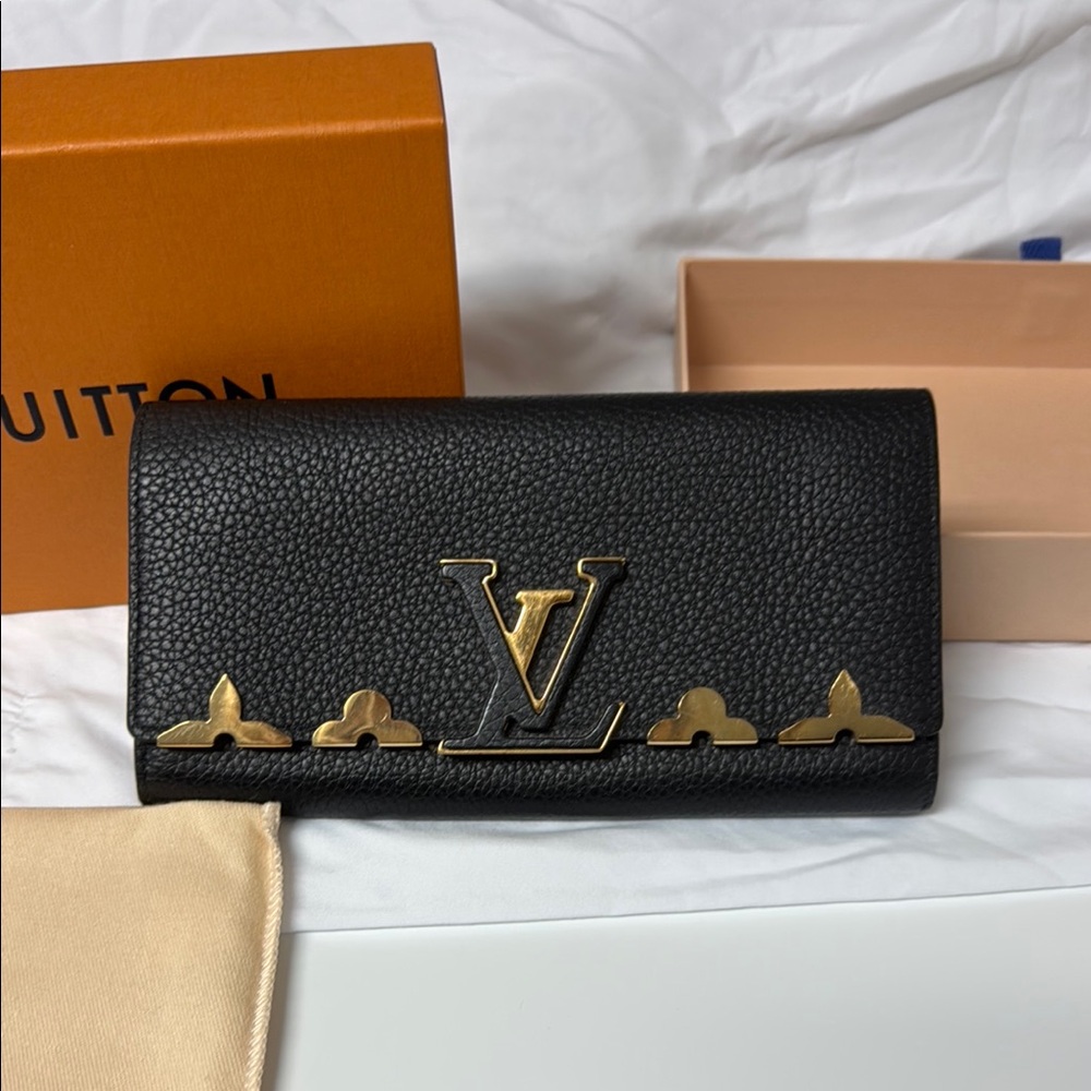 Louis Vuitton Black Wallet with Gold Accents